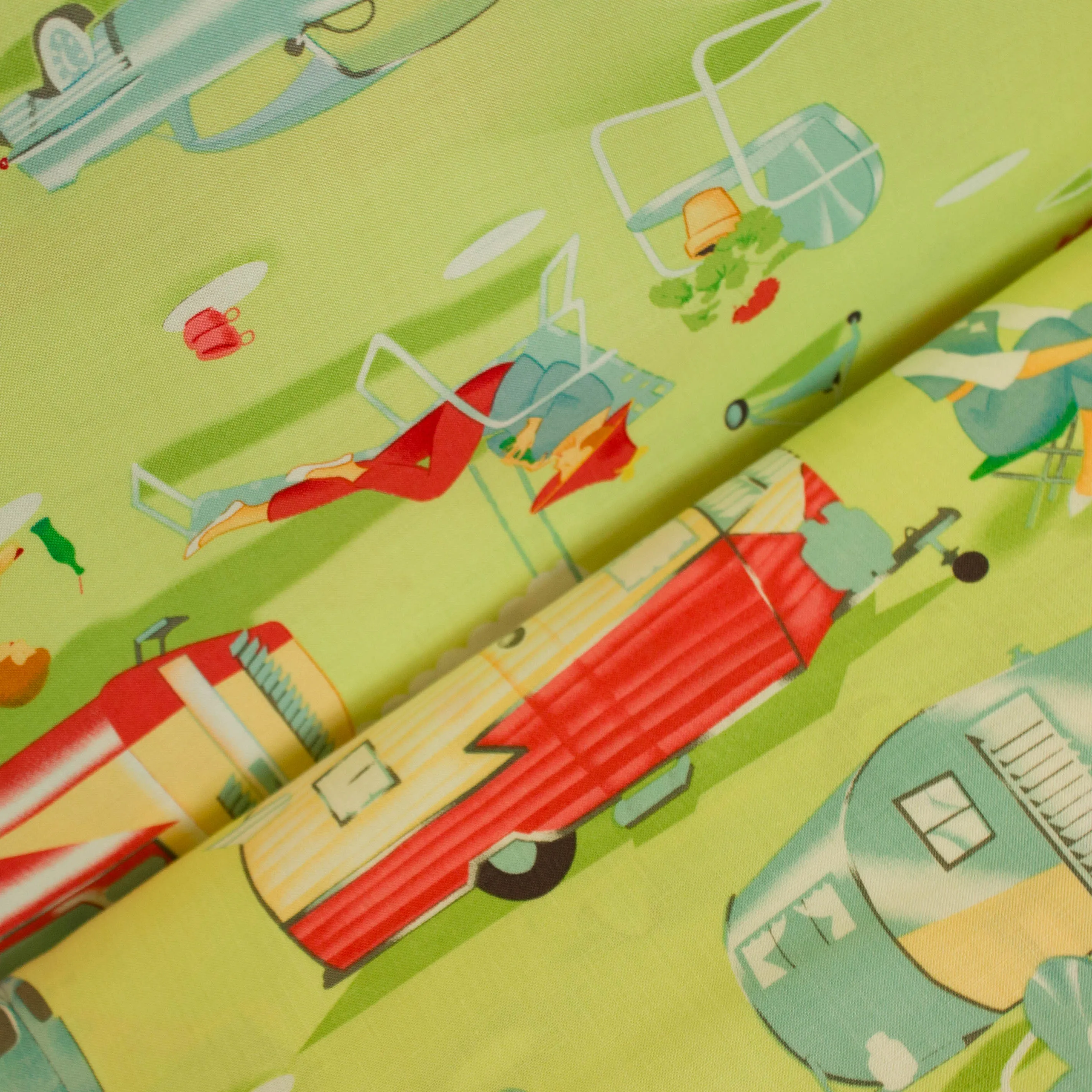 Katoen groen met campingsfeer